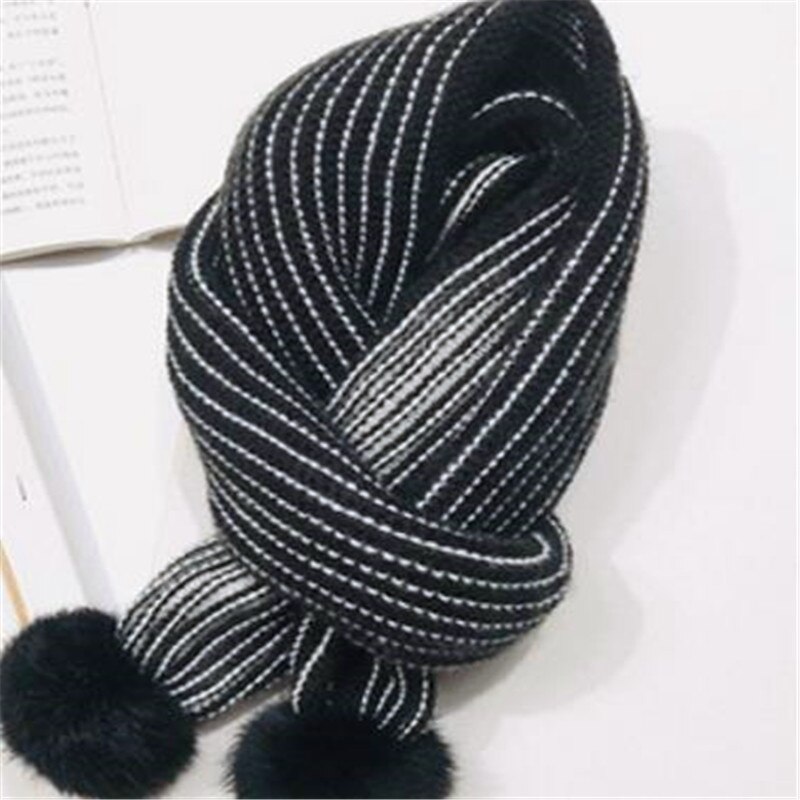 Bufanda de Bola de Pelo de conejo para mujer nueva puerta Este para niños edición de Invierno han cuello a rayas cuello de punto para niño Y58: Y58-black / 1-2 años