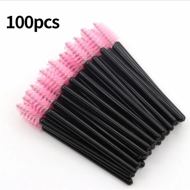 100 pçs escovas de cílios descartáveis carretéis micro lash rímel varinhas pentes atacado para extensão de cílios maquiagem ferramentas cosméticas: Cáqui