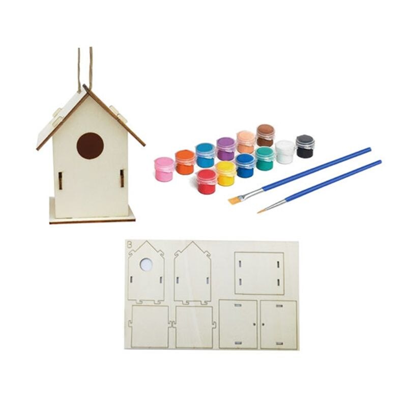 Diy fuglehus maleri kit bygning fuglehus maler børster træ kunsthåndværk: B