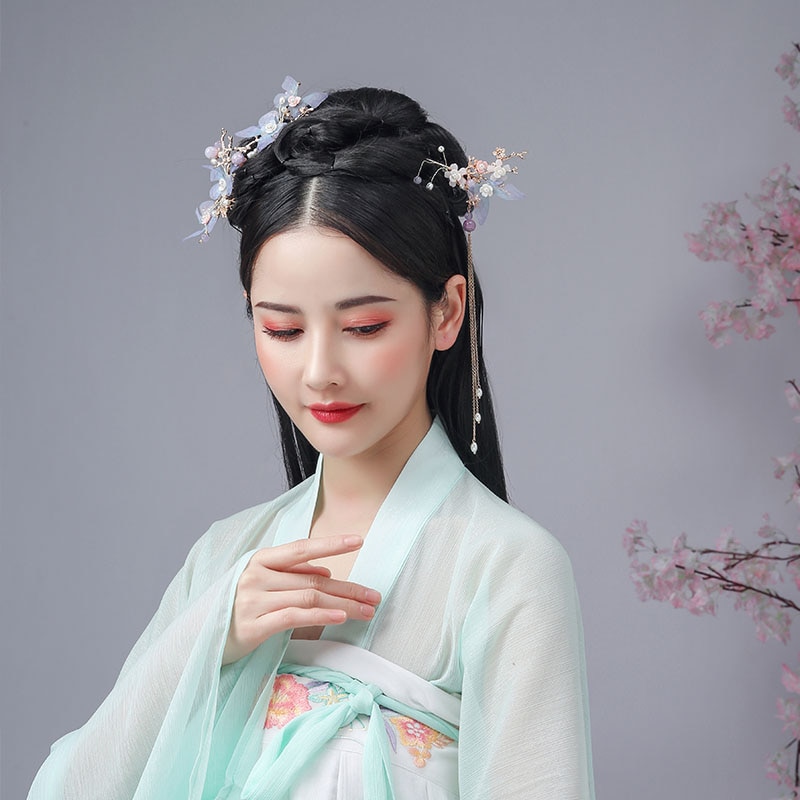 Forseven Chinese Hanfu Jurk Haarspelden Clips Vlinder Bloem Shining Crystal Parels Tassel Kammen Hoofddeksels Sieraden Sets