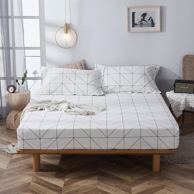 Série géométrique coton drap de lit drap housse quatre coins bande élastique drap de lit doux confortable maison Textile feuille: 1 / 150x200cm