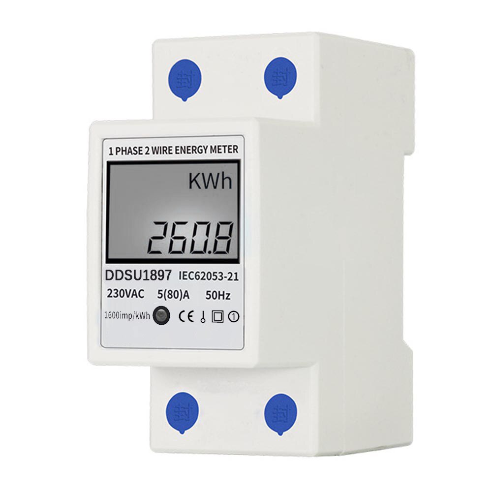 Multifunction Digital Electric Energy Meter Single Phase DIN Rail Electricity Meter One Phase Two Wire Electrical Meter: without Backlight