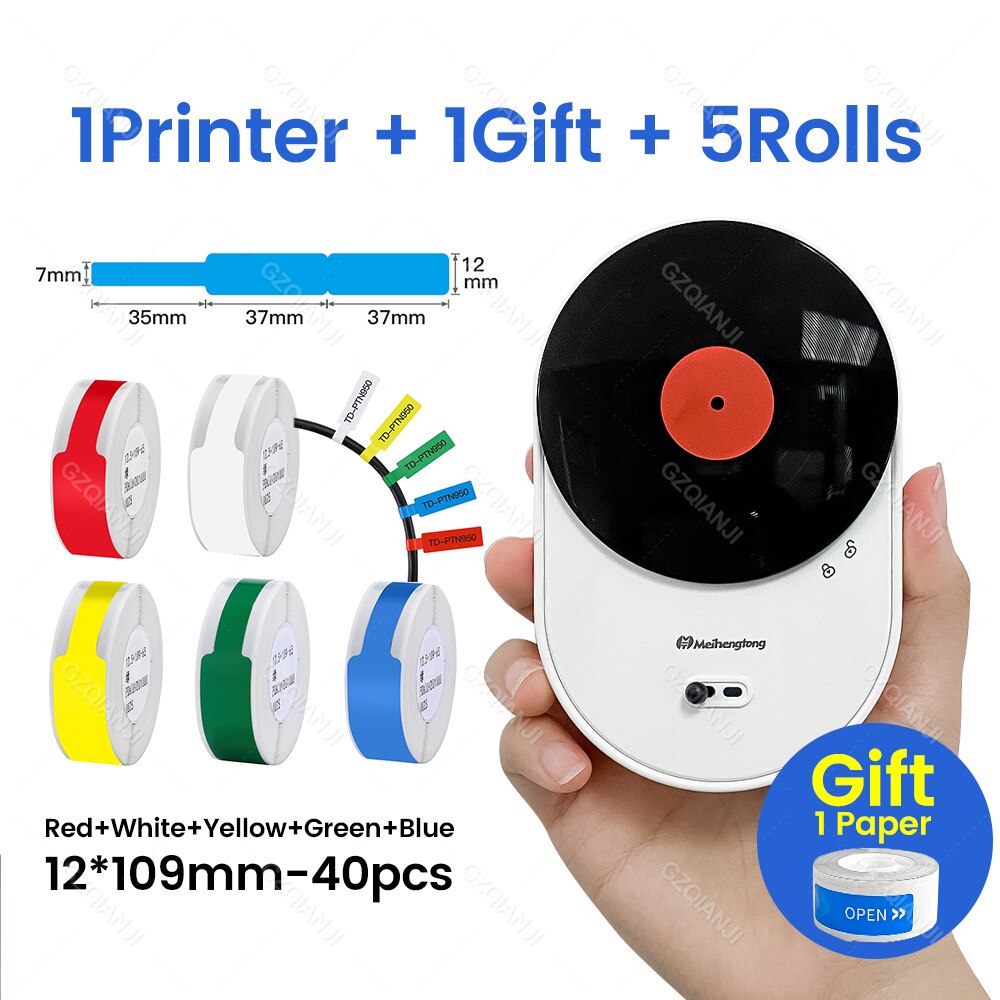 Gzqianji Mini Label Maker Machine Pocket Thermische Label Printer Alle In Een Diy Datum Sticker Label Machine Verschillende Papier Roll: Add 5 Cable