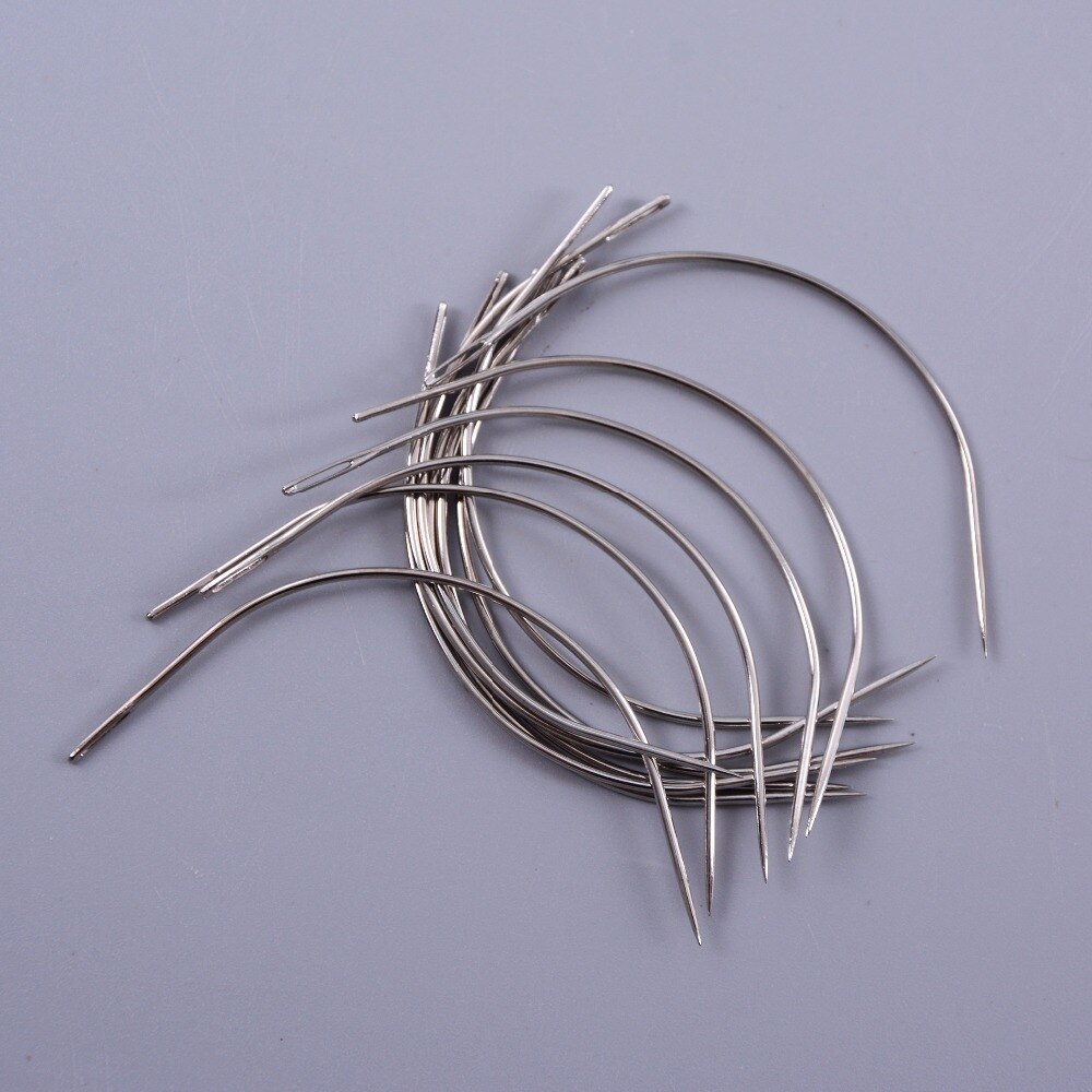 Agujas para coser/tejer extensiones de cabello humano, enhebrador de agujas curvadas en forma de C de 9 CM, 50 unidades