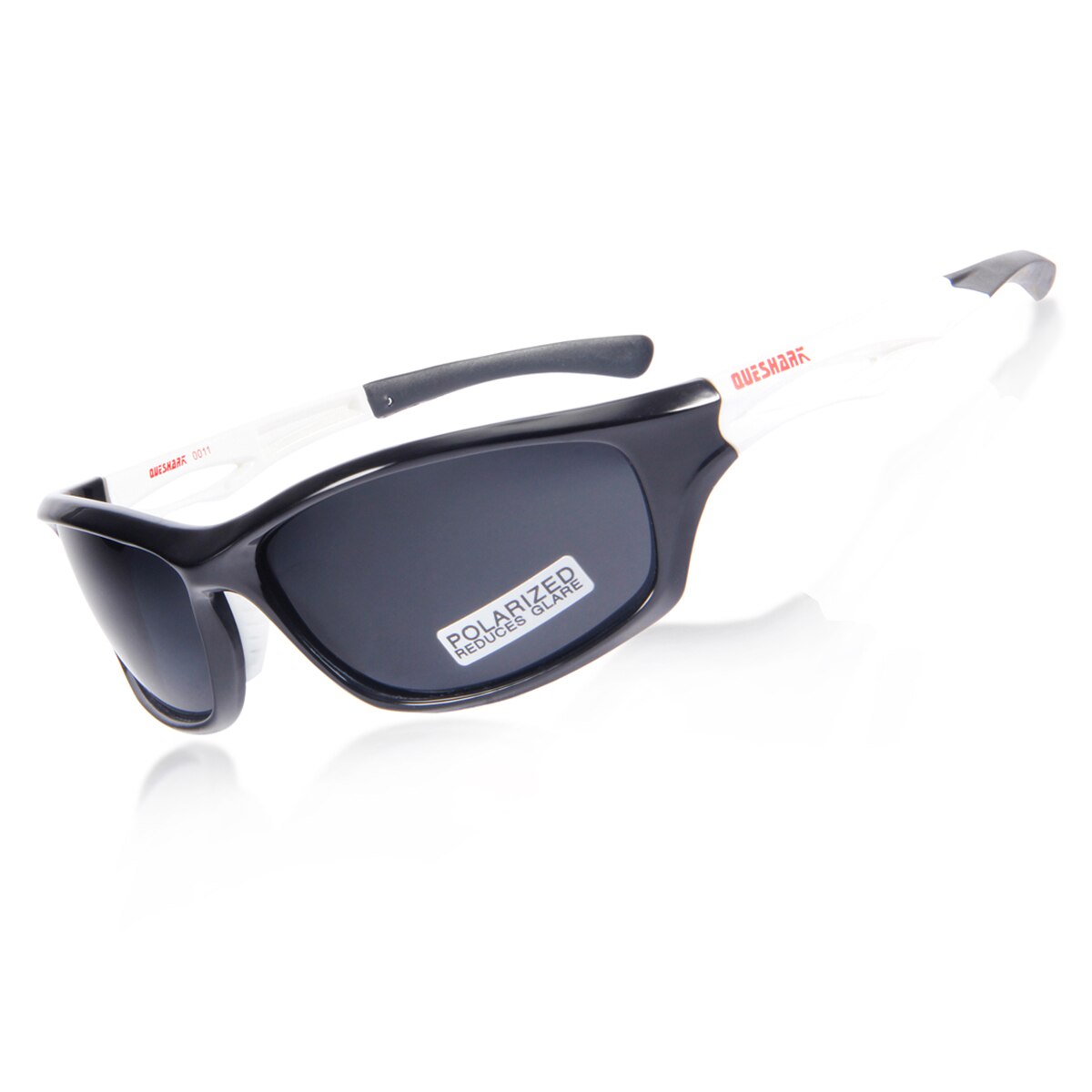 Queshark uknuselige mænd kvinder  tr90 ultralette hd polariserede solbriller  uv400 anti -blænding fiskeri brille: Sort hvid