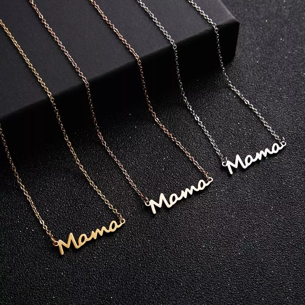 Rinhoo Mother's Day Mama Letters Pendant Necklace Stainless Steel Mom Baby Necklace Female Personality Jewelry Mother's Day