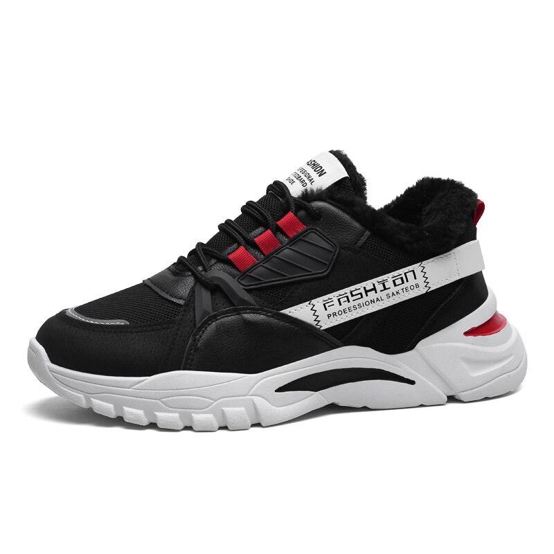 Casual Shoes Winter Men Shoes Walking Shoes Black Shoes For MenKeep Warm Canvas Shoes Men High-top Leather Casual Shoes: Black / 43