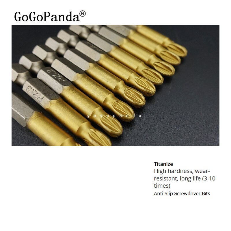 10 stk 50mm s2 titaniser pozidrive bits sekskantet skridsikker skruetrækkerbit magnetisk enkelt hoved  pz1 / pz2 / pz3
