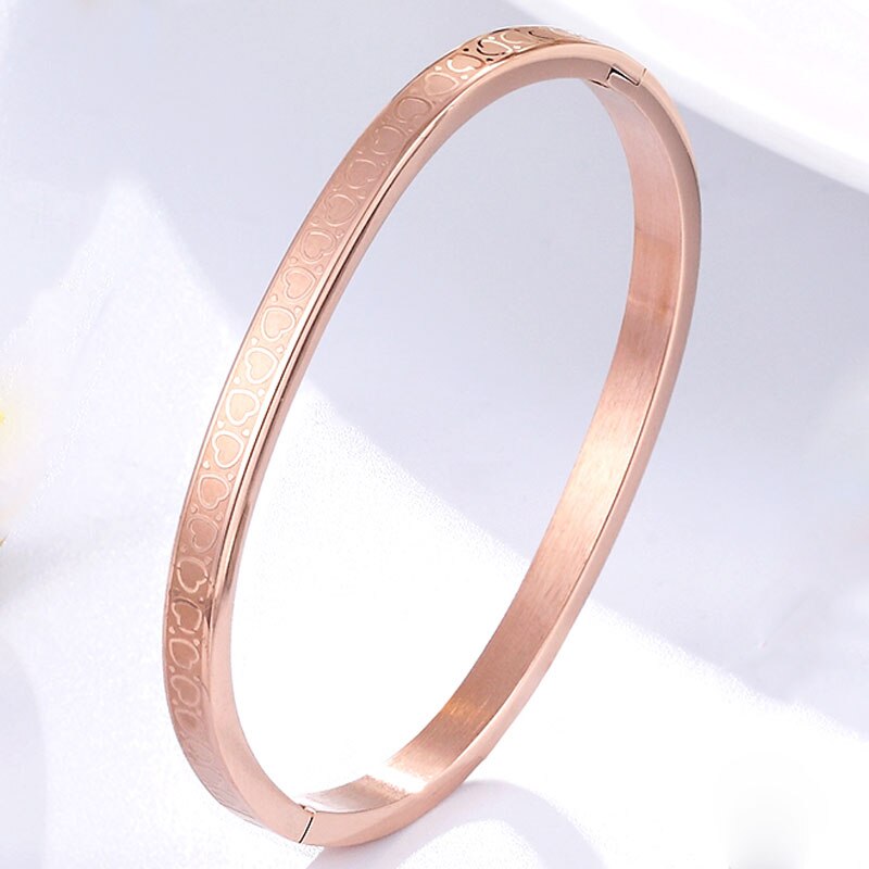 5cm de diâmetro bonito círculo pequeno coração pulseira para crianças alta qualidade aço inoxidável cor ouro jóias menina crianças presente: Rose Gold