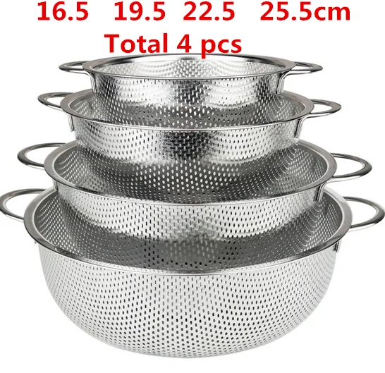 stainless steel round hole basket fruit drain rice Mesh Sifter Colander Strainer Sieve Rice Food Basket Cleaning Kitchen Clips: SKY BLUE