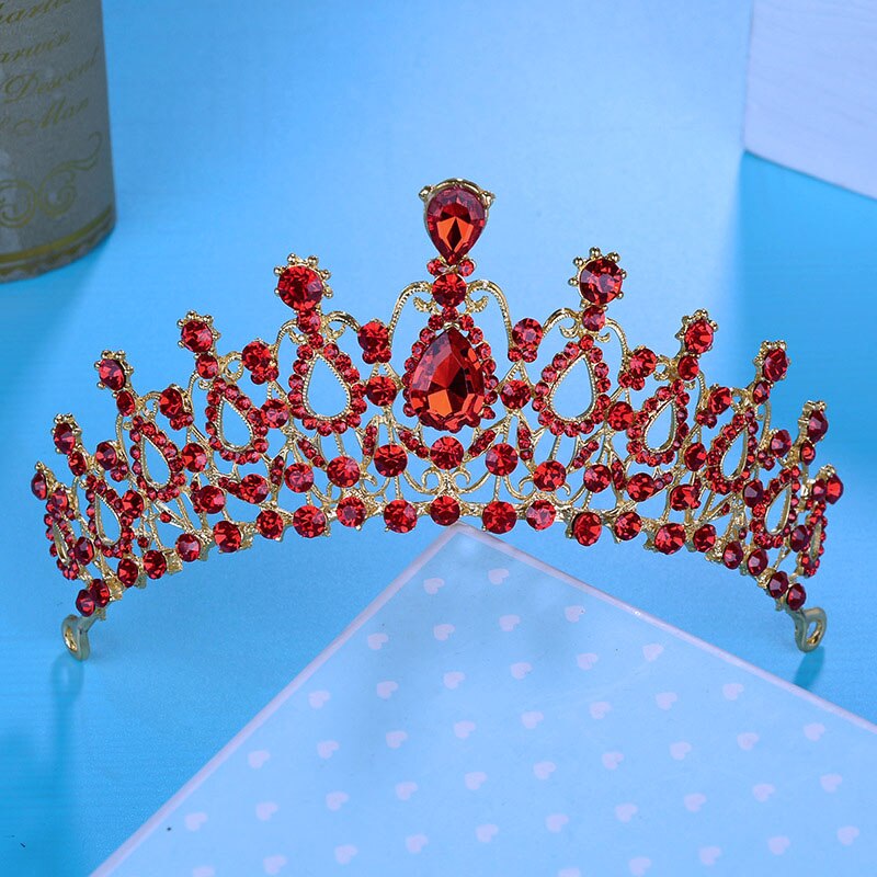 Populaire Rood Wit Bridal Tiara Water Vorm Kroon Bruiloft Accessoires Strass Haaraccessoires Mode Diadeem