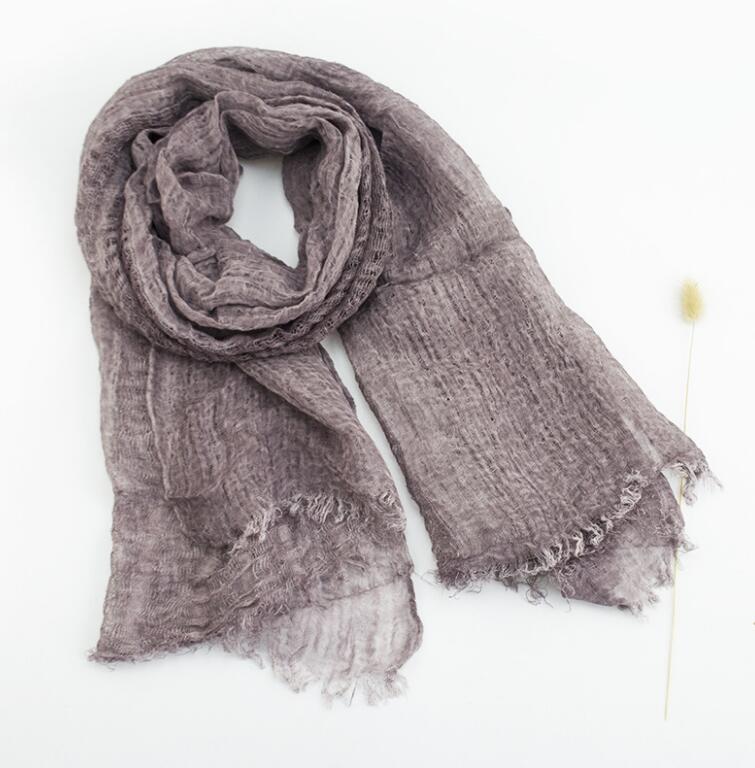 Luxe Solid Real Linnen Zomer Rimpel Zijden Sjaal Vrouwen Shawl Lange Soft Wrap M201: Grey Purple