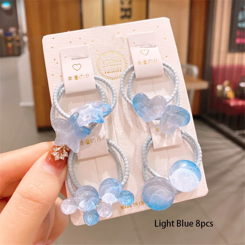 Conjunto de artículos para el cabello con figuras geométricas para niña, 8 Uds., coletero elástico de estrella y corazón para niña, goma de dibujos animados para cabello, de Navidad: Light blue 8pcs