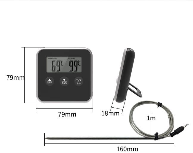 Electronic Digital LCD Food Thermometer Probe BBQ Meat Water Oil Cooking Temperature Alarm Cooking Timer Kitchen Tool