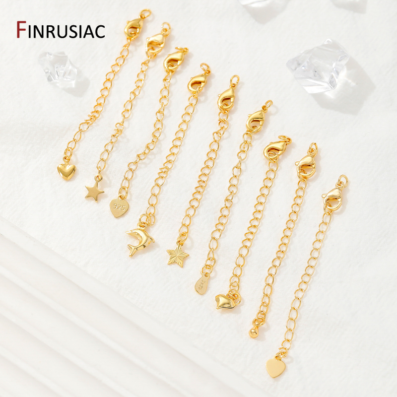 Cadenas de extensión de latón chapado en oro de 18 quilates con cierres de langosta, conector de eslabones, cola de collar, suministros de accesorios de pulsera DIY