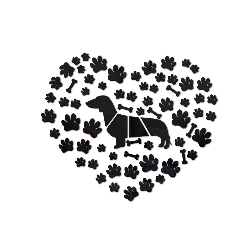 Dackel Hund Pfoten Hund Knochen Acryl Spiegel Wirkung Zauberstab Aufkleber Wiener Hund DIY Riesigen Zauberstab Kunst Aufkleber Doxie Wurst Hund wohnkultur: Schwarz / 75x63cm
