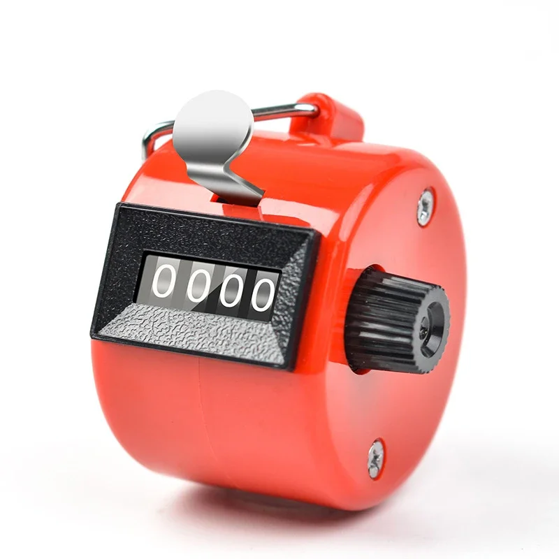 Hand Digitale Teller met Metalen Lap Tally Counter Handheld Clicker 4 Cijfers Chrome Golf Mensen Tellen 4-cijferige Tellers: Rood
