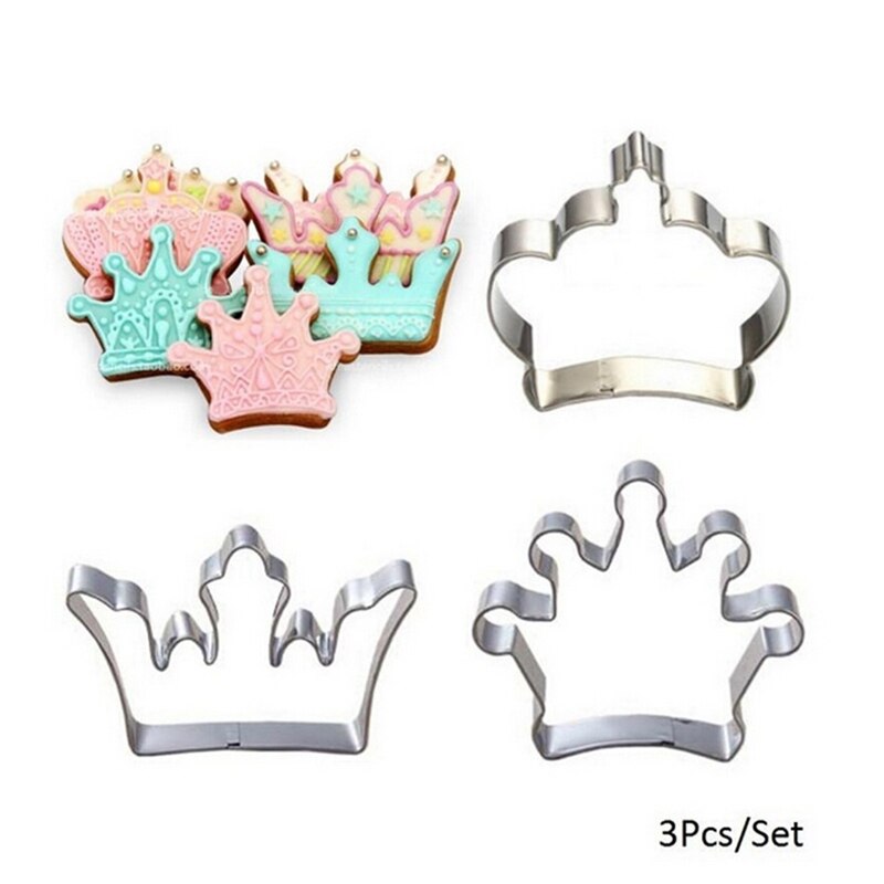Praktische 3 stks Koning Prins Koningin Prinses Kroon Cake Decoratie Tool Crown Cookie Cutter Rvs Crown Mold