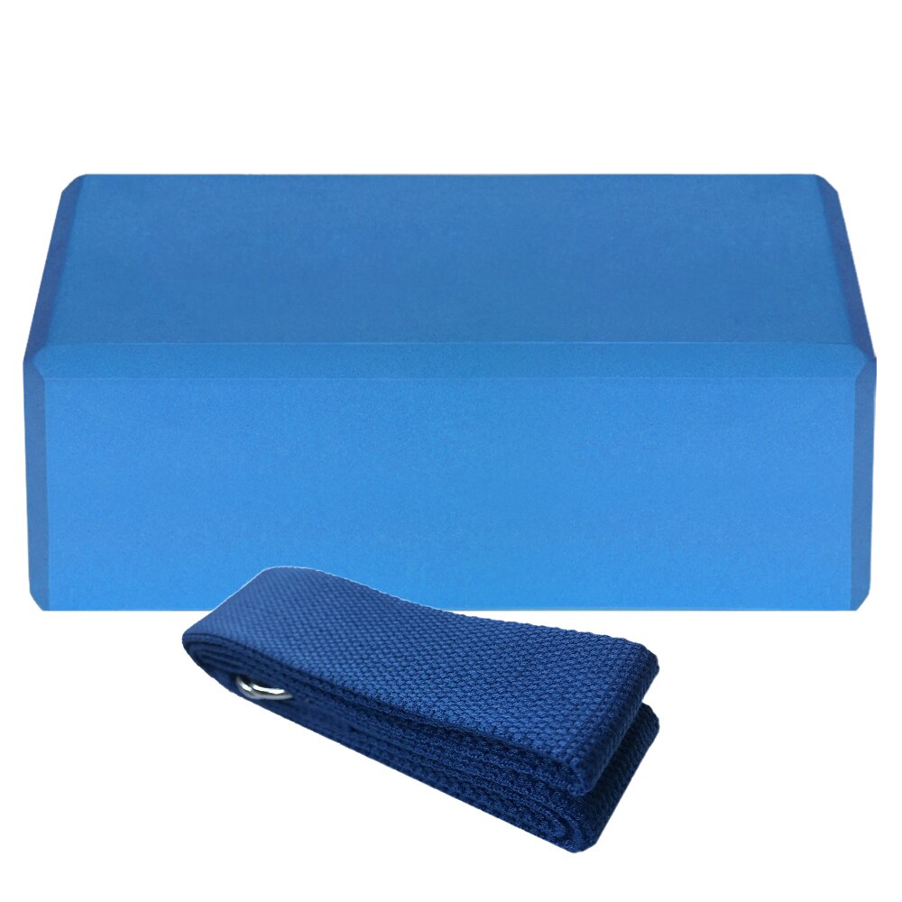 Yoga EVA Blocks and 1pcs Cotton Yoga Strap Stability Blocks Yoga Strap Set Pilates Meditation Fitness Accessoriese Band: 1 Blue