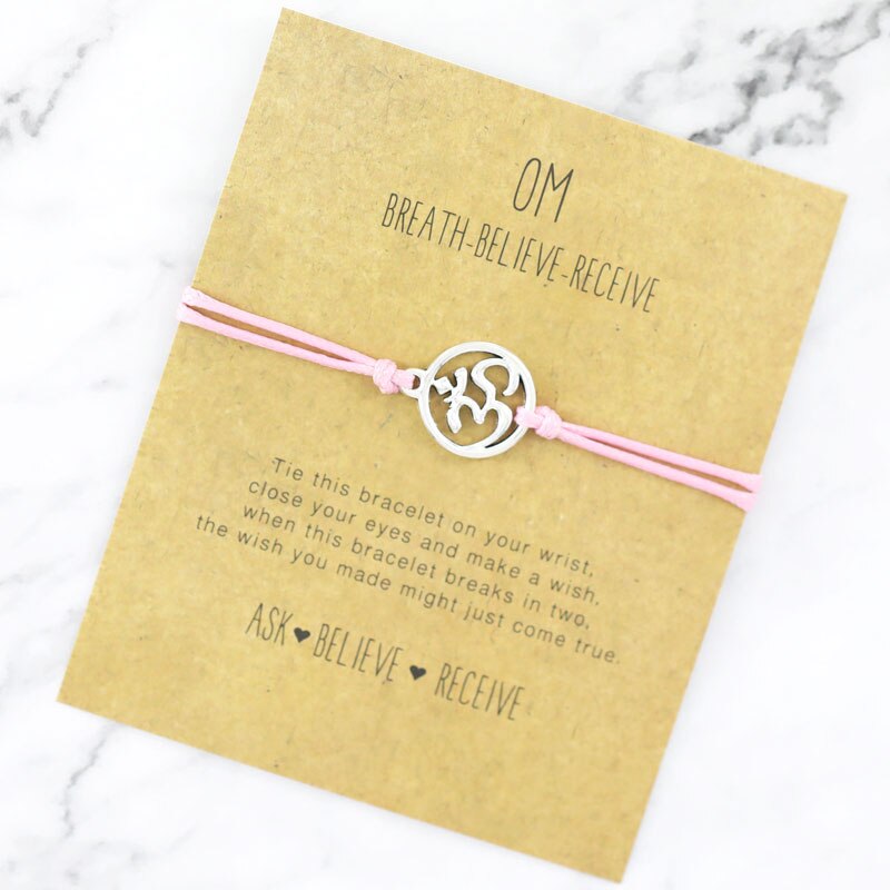 Healing Namaste Yoga Bracelets OM Charm Bracelets Lucky Buddha Yoga Jewellery for Women Men Hindu Symbol Lucky Bracelet: Pink