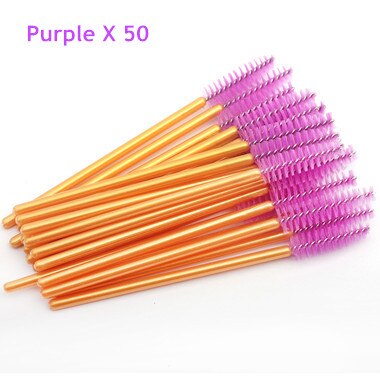 50Stck Wimpern Pinsel Einweg Wimpern Verlängerung Pinsel machen-hoch Kosmetische Werkzeug für Wimpern Reinigung Maskara Zauberstäbe Applikator: golden Violett