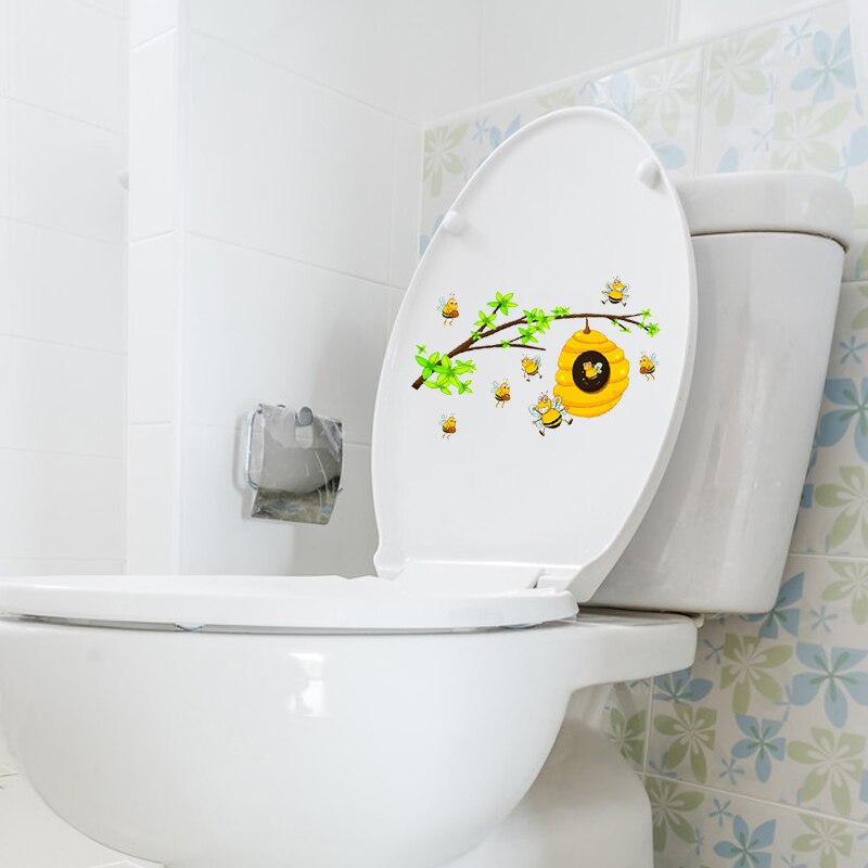 YOJA-pegatina de dibujos animados para asiento de inodoro, pegatina de pared para decoración del hogar, T5-0952, abejas y panales, 22,2 x 14cm
