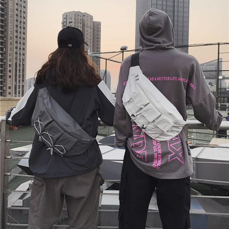 Pochete, bolsa de cintura grande, streetwear, de lona, pacote de peito, moda, hip hop, bolsa transversal de peito, para mensageiro homens