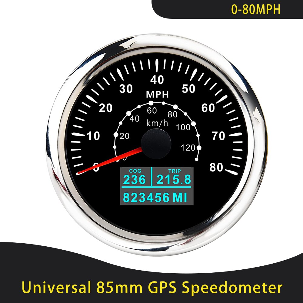 Universal 85mm GPS Speedometer 0-30/60Knots 0-60/80/120/160/200 MPH 0-60/120/200 KM/H With 7 Colors Backlight For Car Motorcycle: 80MBS