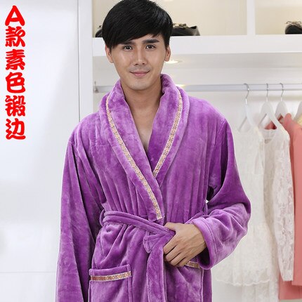 flannel robe men robe big size pajamas home bathrobe lengthened thicker: color4 / L