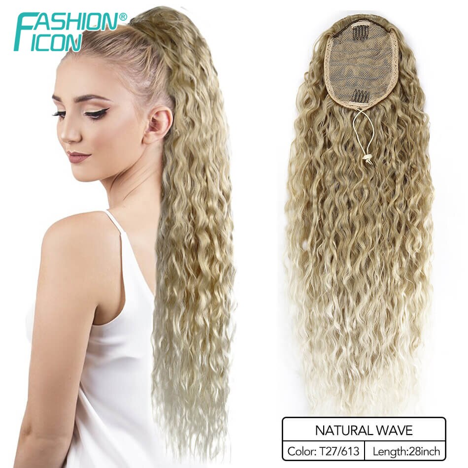 Mode-icoon Synthetische Paardenstaart Valse Natuurlijke Wave Lange Haarverlenging 28Inch 140G Met 2Clips Haarstukje Voor vrouwen
