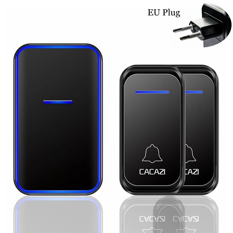 CACAZI Home Welkom Draadloze Deurbel Waterdicht 2 Knop 1 Ontvanger US EU UK AU Plug 300M Remote Call Deur bell Draadloze Chime: black 2x1 EU