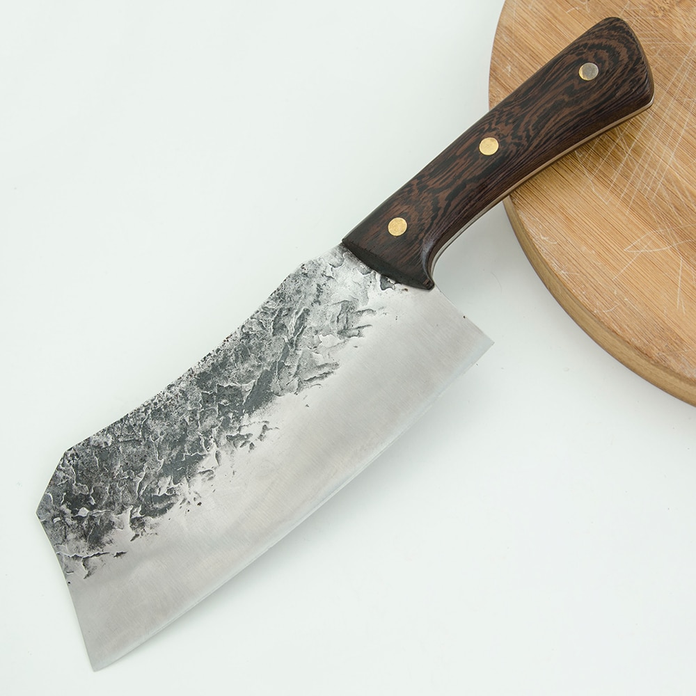 Qing raskaaseen teurastajanveitsi monitoiminen kiinalainen lihakirves lihan pilkkomiseen luun leikkaamiseen taottu teräs kokkiveitsi keittiövälineistö