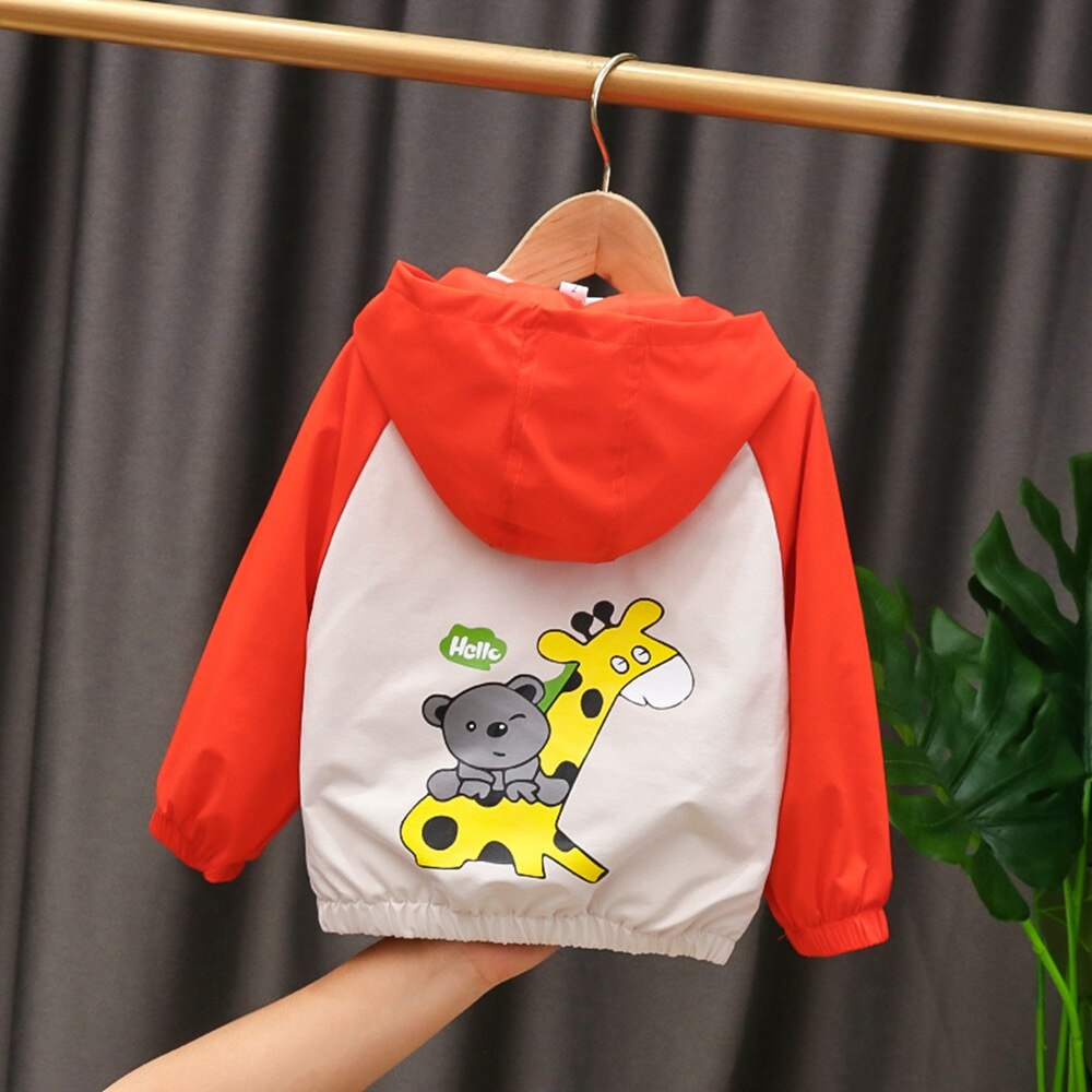 Casual Baby Jongens Jas Cartoon Giraffe Hooded Herfst Rits Vesten Jassen Kinderen Kids Zuigelingen Uitloper Casaco S11054