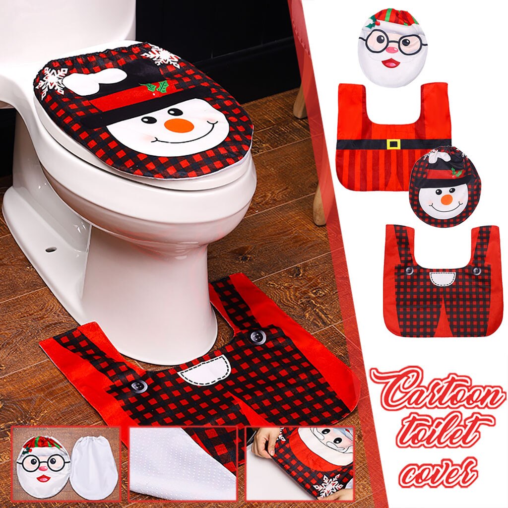 2Pcs Christmas Santa Decoration Toilet Seat Cover And Carpet Cover Combination DIY Colorful Xmas Photo Prop For Christmas Xmas
