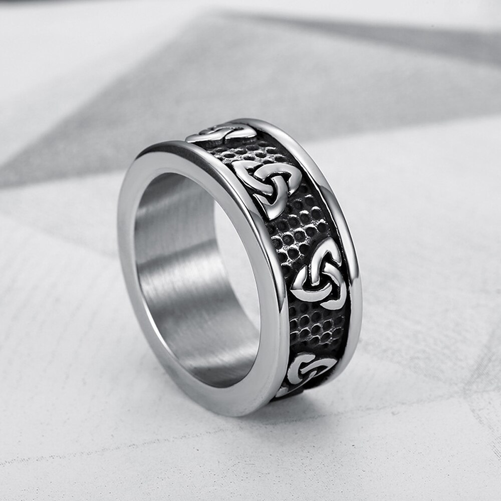 Jahrgang Wikinger Ring Männer Jungen Punk 316L Edelstahl nordisch Odin Dreieinigkeit Ring Radfahrer Amulett Wikinger Schmuck Größe 7-13: 11 / Weiß