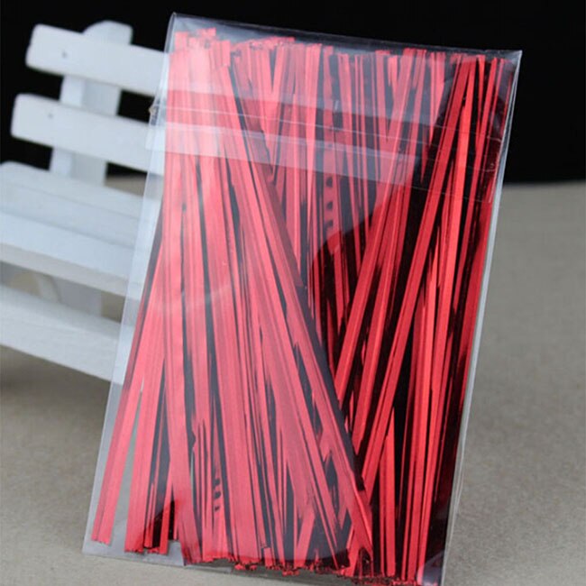 800 stk / pakke wire metallisk twist bånd til cello slikpose stål bagning emballage ligation slikkepind dessert forsegling twist tie: Rød