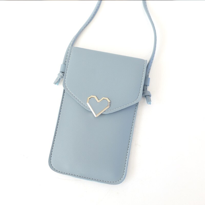 Touch screen mobiltelefon pung smartphone tegnebog læder skulderrem håndtaske kvinder taske: G303( gråblå)