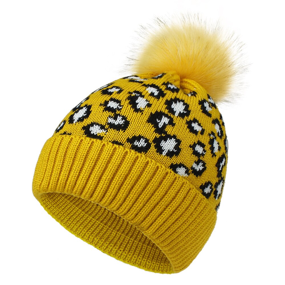 Gebreide luipaard mutsen dames pompon pompom wintermuts met pompon muts pompons voor muts imitatiebont casual warme gebreide muts muts