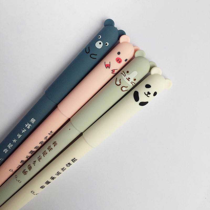 1 pièces dessin animé animaux effaçable stylo 0.35mm recharge tiges mignon Panda chat stylos Kawaii stylo à bille pour l'école écriture lavable poignée