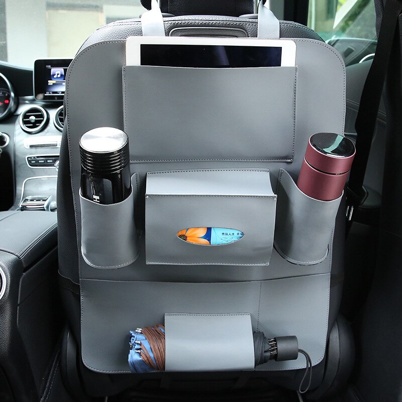 PU Leather Pad Bag Car Seat Back Organizer Travel Storage Bag Foldable Dining Table Car Seat Storage Bag Car-styling Accessores: Gray