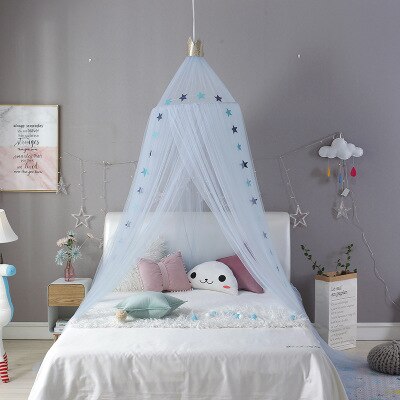 Myggenet med gratis stjerner hængende telt baby seng krybbe baldakin tyl gardiner til soveværelse lege hus telt til børn børneværelse: Bule