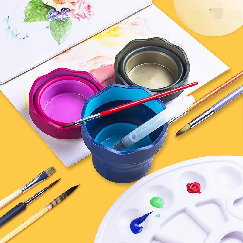 Scalable Paint Brushes Washing Barrel Watercolor Pen Wash Pen Holder Portable Water Cup Bucket Painting Art Supplies