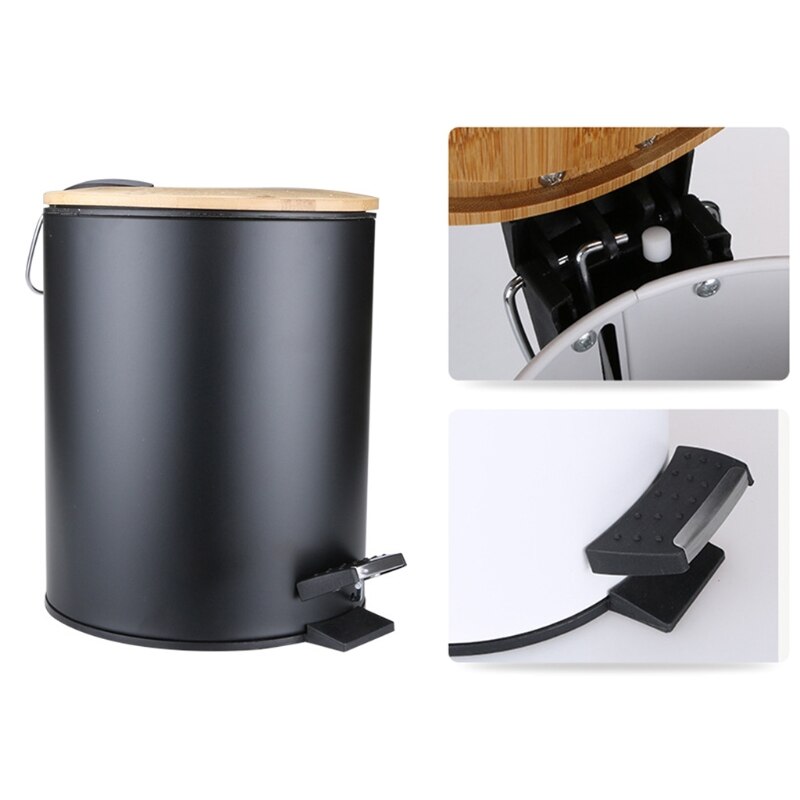 3L Bamboo Flip Step Trash Can Garbage Bin Rubbish Waste Container Organizer Bathroom Kitchen Living Room Office Decoration