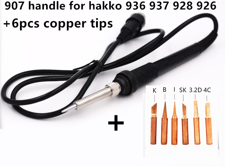 SZBFT Soldeerbout Handvat voor HAKKO 907/ESD 907 936 937 928 926 Soldeerstation + 6 stuks Soldeerbout tip: handle and coppertip