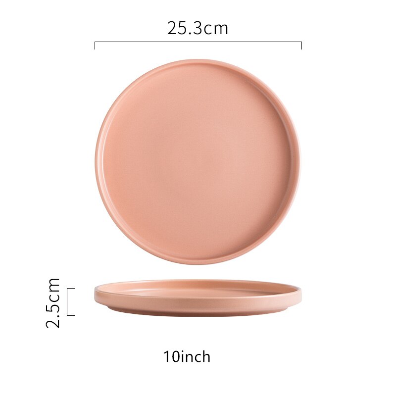 Assiette ronde créative en céramique, plateau ménager vert foncé mat, vaisselle nordique rose en céramique, assiette alimentaire occidentale pour Steak: Pink 10inch