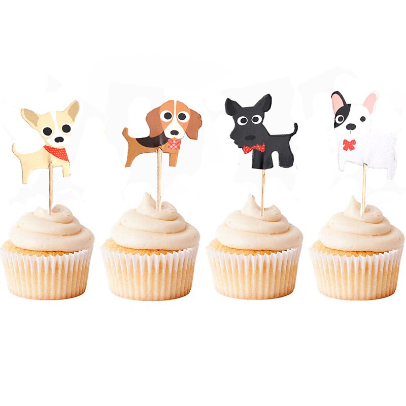 24 stk hvalp hund cupcake toppers tegneserie kæledyr tema baby shower fødselsdag dyr fest kage dekorationer