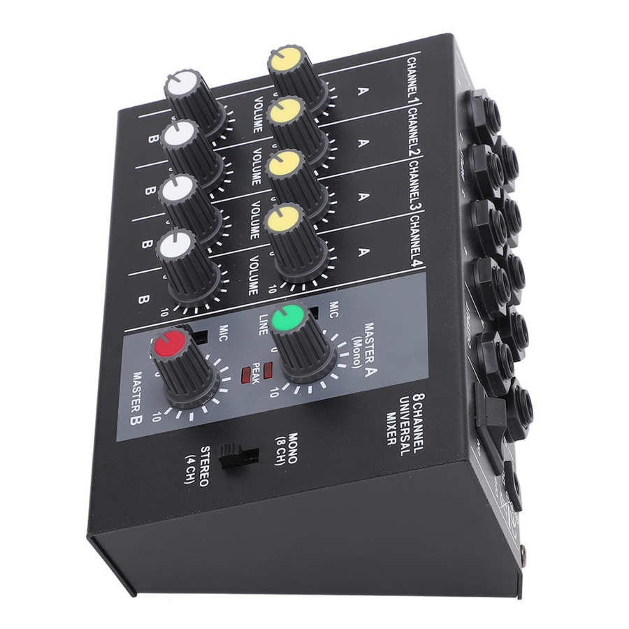 Audio Mixer 8 Channel Input Mono Stereo Sound Mixing Console Low Noise US Plug 110-240V Mono Audio Mixer