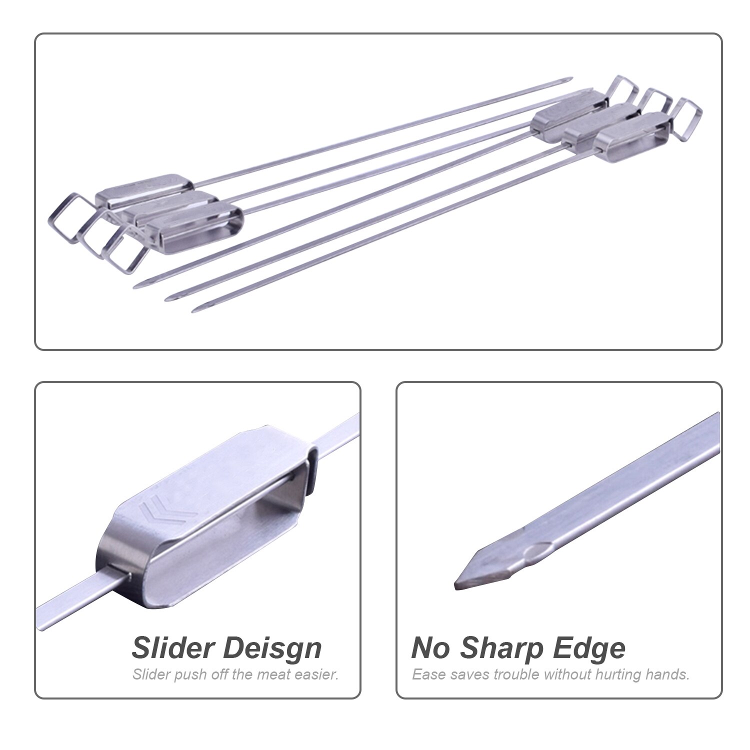 6pcs Stainless Steel BBQ Meat Sticks Long chef grill Food Holders Skewers Needle Prongs for Barbecue Party Skewers