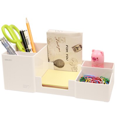soporte para bolígrafo de escritorio de , caja de almacenamiento multifuncional de escritorio coreano, suministros de oficina, caja para bolígrafo, conjunto de soporte para bolígrafos de plástico: white