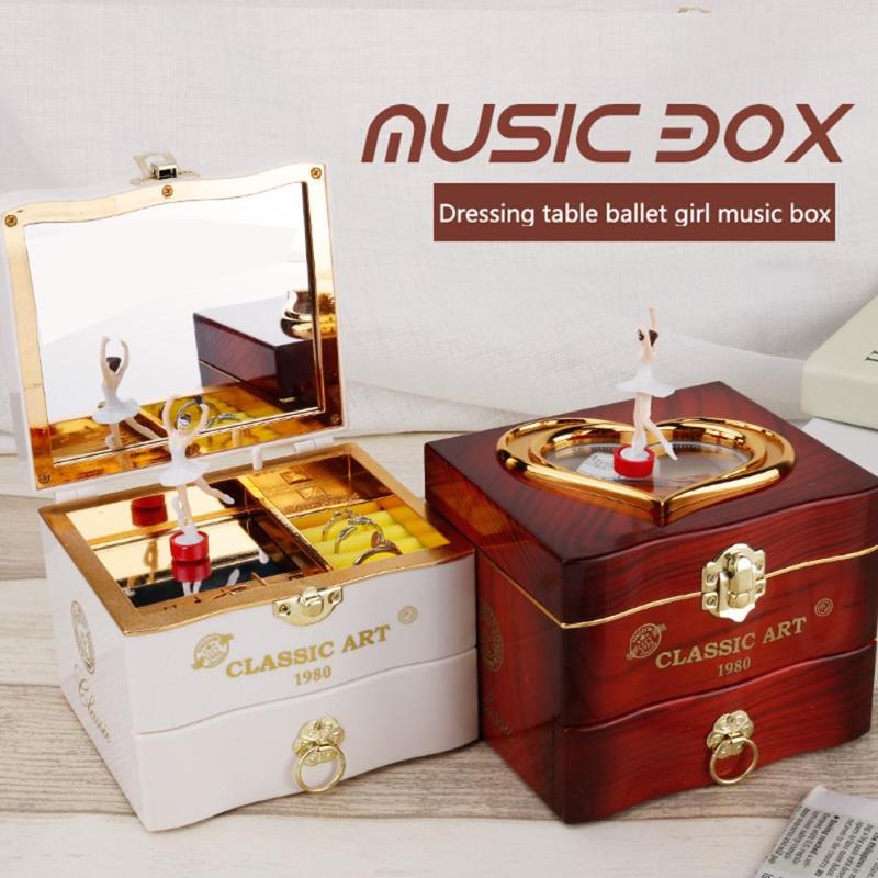 Classic Rotating Dancer Music Box Clockwork Hand Crank Music Box Women Jewelry Boxes Necklace Ring Storage Organizer Drawer